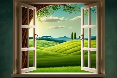 عکس منظره ای شگفت انگیز از پنجره با طبیعتی دل انگیز و زیبا