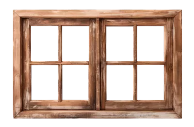 عکس دوربری پنجره چوبی با طراحی زیبا و منحصر به فرد بر روی پس زمینه شفاف