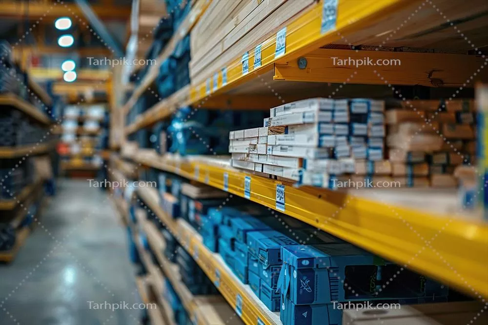 عکس انبار مصالح ساختمانی در یک فروشگاه صنعتی: مفاهیم لجستیک و حمل و نقل