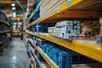 عکس انبار مصالح ساختمانی در یک فروشگاه صنعتی: مفاهیم لجستیک و حمل و نقل