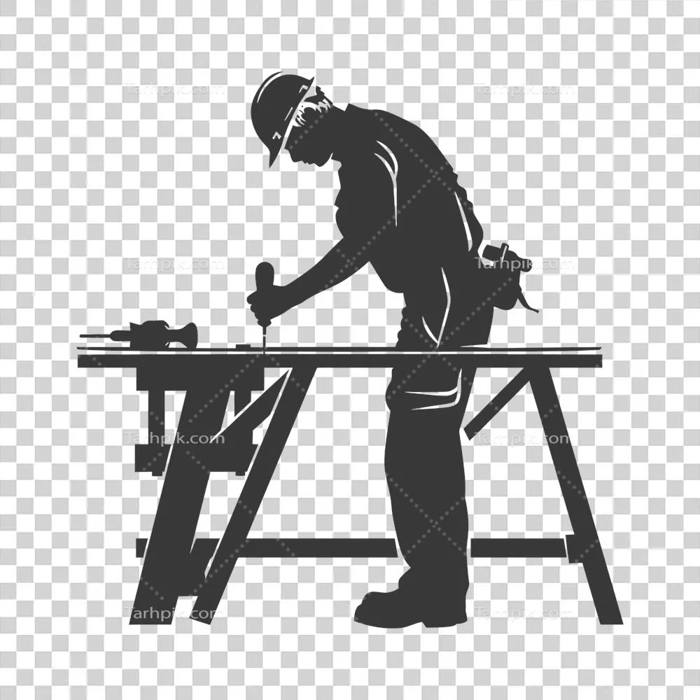 عکس دوربری تصویر سیاه و سفید از یک نجار در حال کار با جزئیات کامل