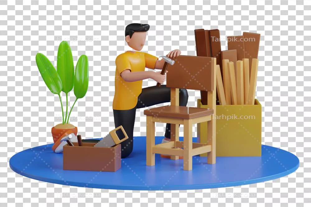 عکس دوربری نجار حرفه ای در حال استفاده از ابزارهای چوبی برای ساخت و ساز در کارگاه نجاری