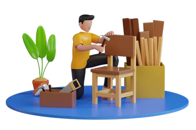 عکس دوربری نجار حرفه ای در حال استفاده از ابزارهای چوبی برای ساخت و ساز در کارگاه نجاری