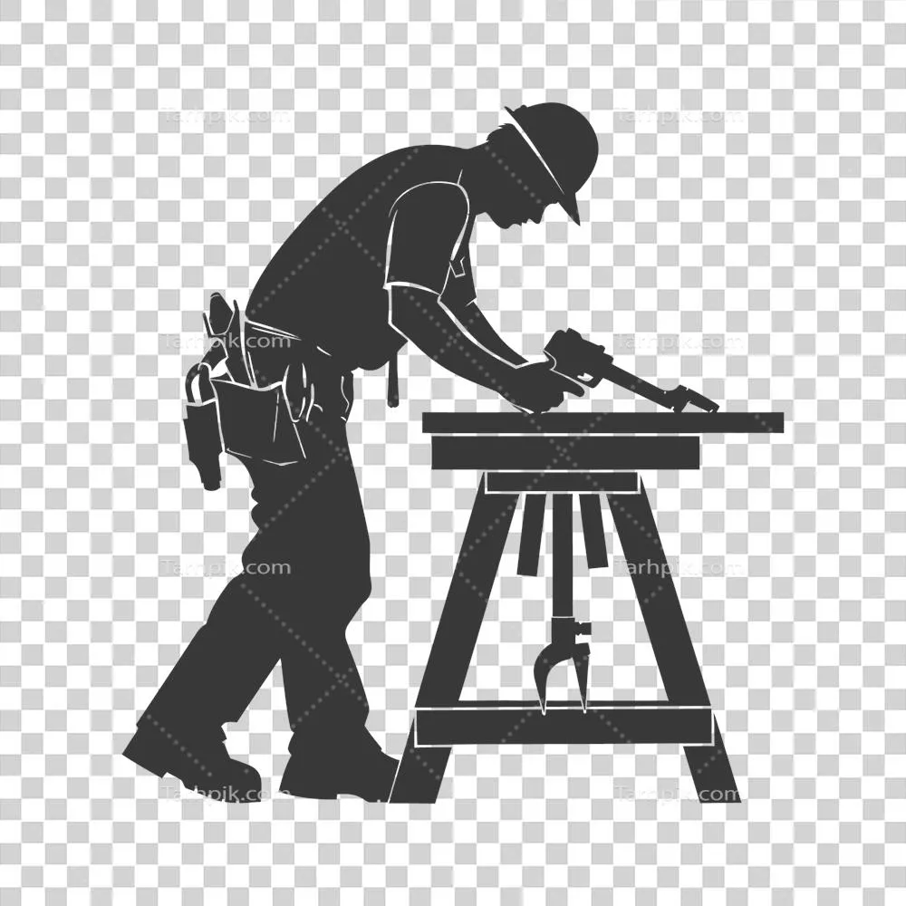 عکس دوربری تصویر سیاه و سفید از یک نجار در حال کار با جزئیات کامل