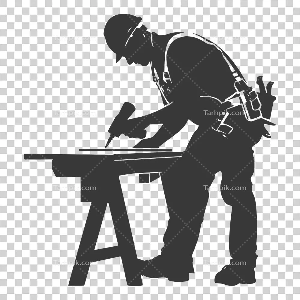 عکس دوربری تصویر سیاه و سفید از یک نجار در حال کار با جزئیات کامل
