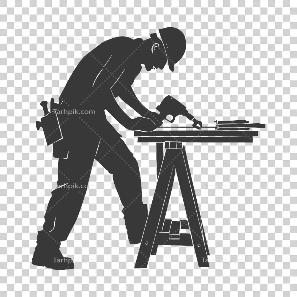 عکس دوربری تصویر سیاه و سفید از یک نجار در حال کار با جزئیات کامل
