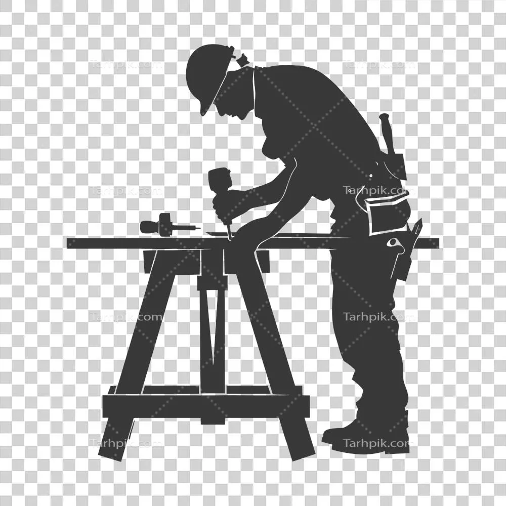 عکس دوربری تصویر سیاه و سفید از یک نجار در حال کار با جزئیات کامل
