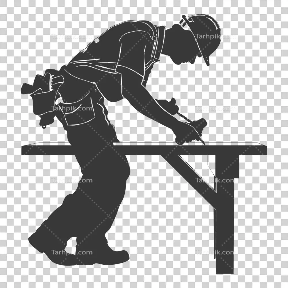عکس دوربری تصویر سیاه و سفید از یک نجار در حال کار با جزئیات کامل