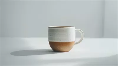 عکس فنجان سرامیکی ساده با طراحی مدرن در فضایی روشن و دلنشین