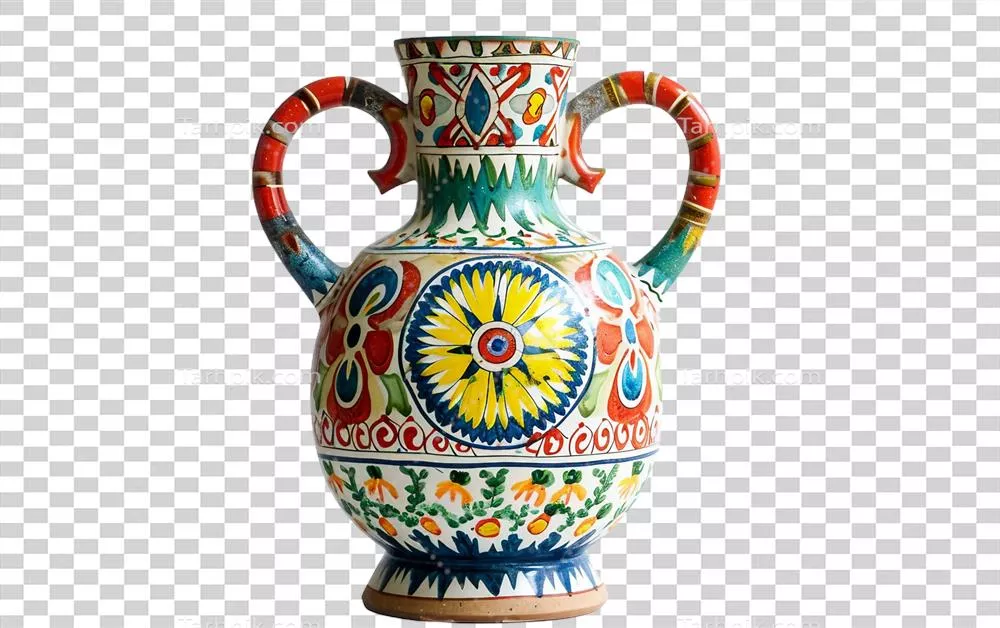 عکس دوربری گلدان سرامیکی دست ساز با طراحی زیبا و پس زمینه شفاف