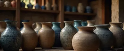 عکس محصولات سفالی سنتی و رایج در فروشگاهی در روستای باطرانگ ویتنام