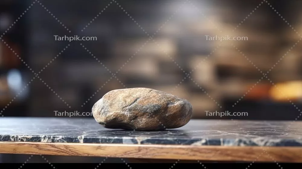 عکس تصویری زیبا از سنگی درخشان بر روی میز چوبی با جزئیات دقیق