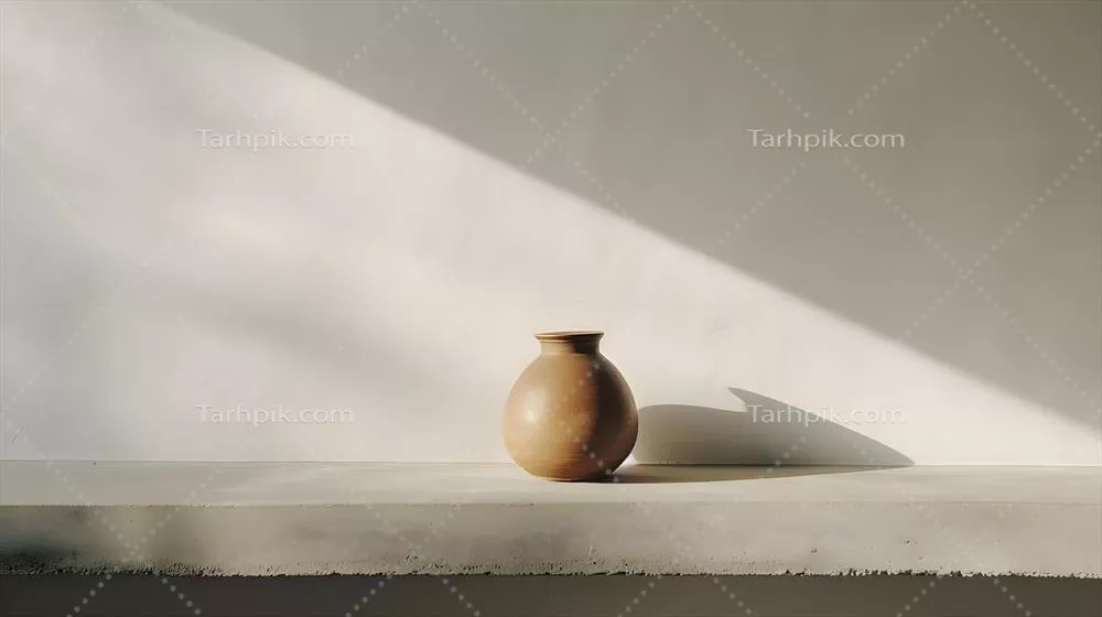 عکس گلدان قهوه ای زیبا بر روی میز: یک اثر هنری دیجیتال جذاب