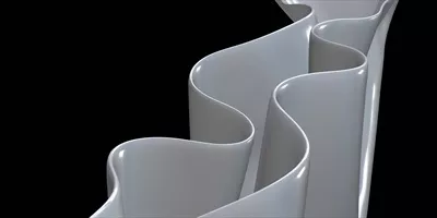 عکس پارچه ای در حال وزش که بر روی سطحی سرامیکی و موج دار درخشش دارد