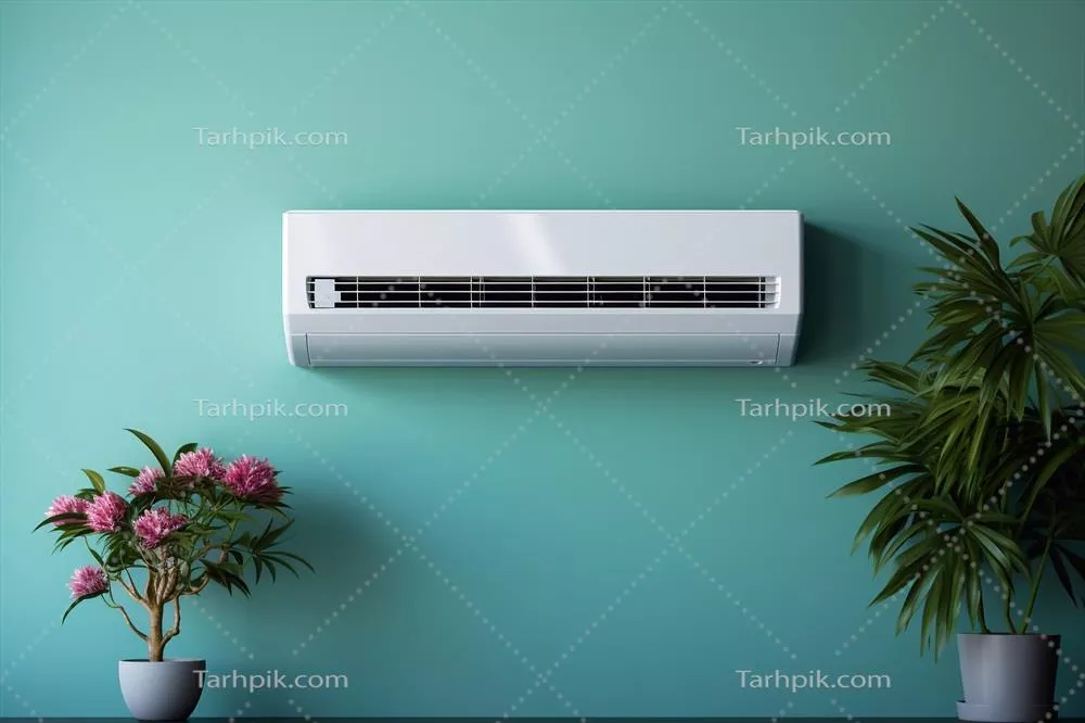 عکس نصب جدید و کارکرد صحیح کولر گازی سفید بر روی دیوار رنگی ملایم