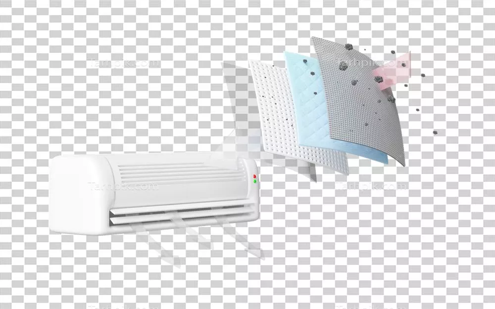عکس دوربری مدل سه بعدی کولر گازی با لایه فیلتر هوا و سیستم تهویه مناسب