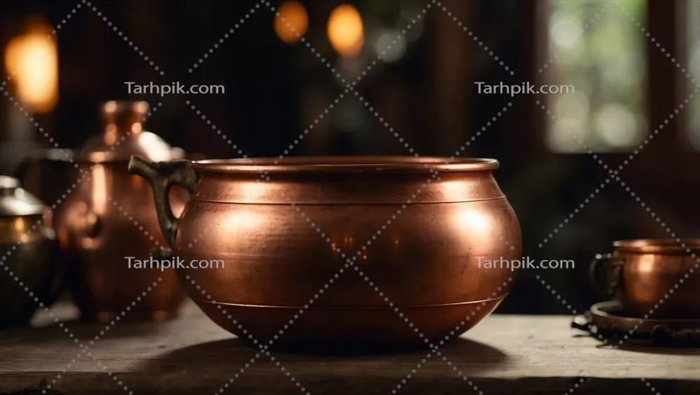 عکس ظرف مسی سنتی برای تهیه نوشیدنی کافه در فرهنگ ایرانی
