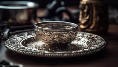 عکس فنجان قهوه ترک با طراحی روستایی در ظروف عتیقه و زیبا
