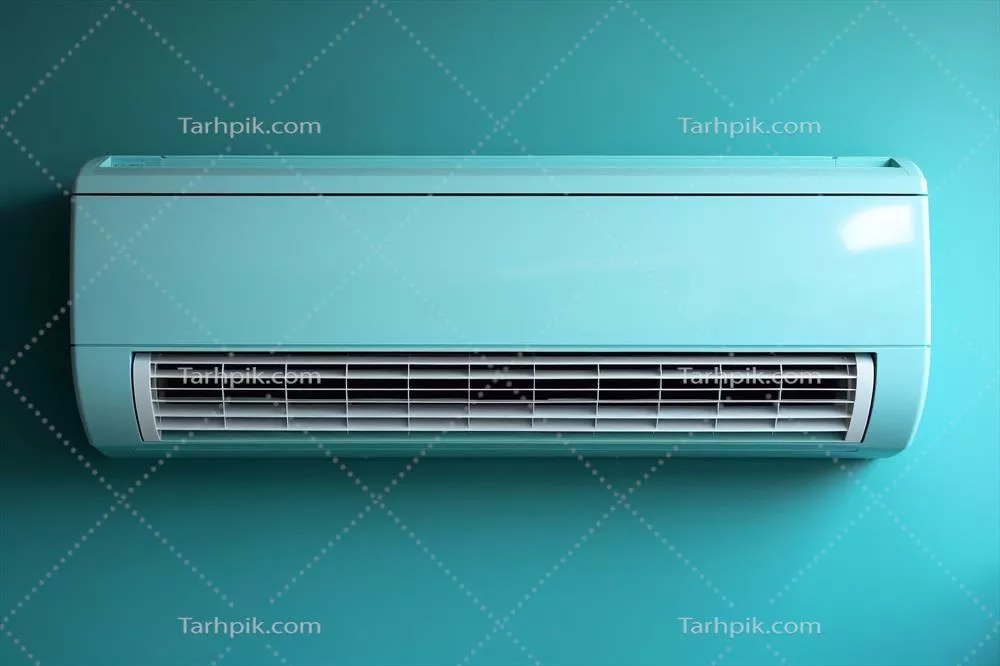 عکس تصویری زیبا از یک کولر آبی آویزان بر روی دیواری با رنگ ملایم و فضای خالی برای متن