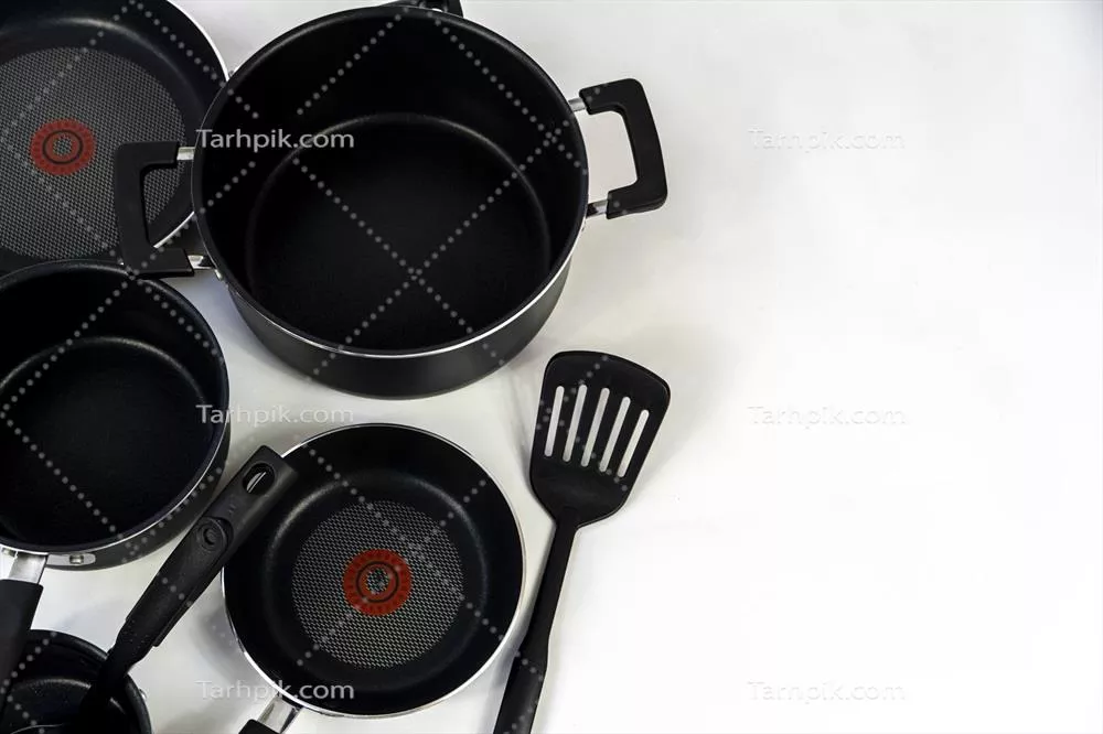 عکس ست ظروف آشپزخانه استیل مشکی برای سرو غذا با طراحی مدرن و شیک