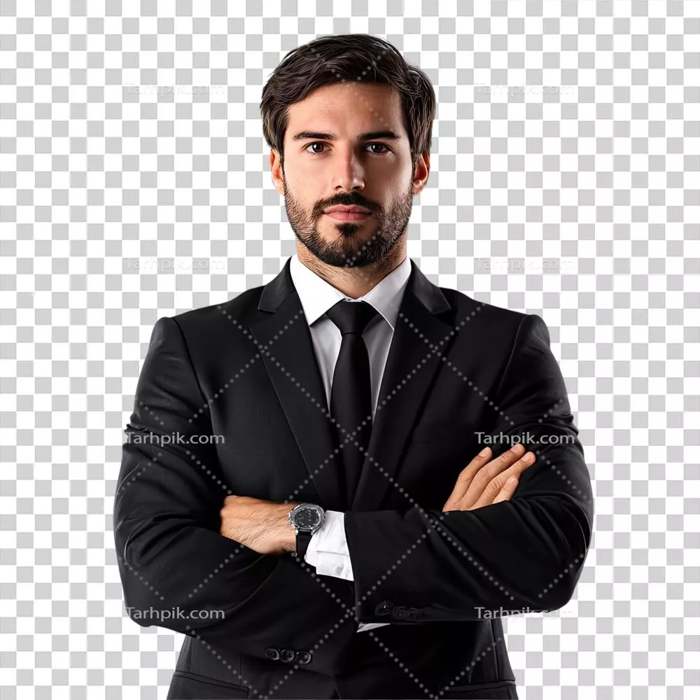 عکس دوربری قدرت نگاه مصمم: یک تاجر با اعتماد به نفس و تسلط به تصویر کشیده شده است