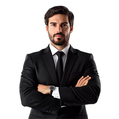 عکس دوربری قدرت نگاه مصمم: یک تاجر با اعتماد به نفس و تسلط به تصویر کشیده شده است