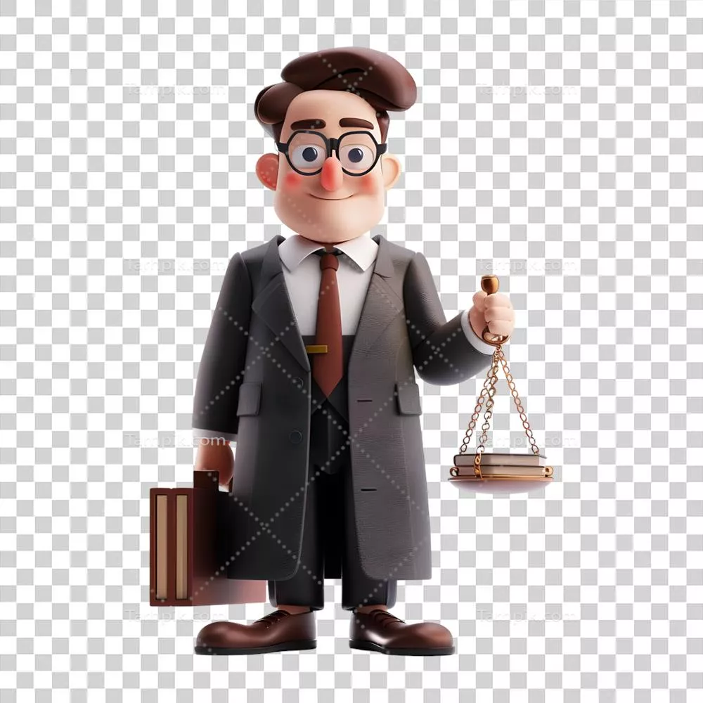 عکس دوربری تصویری از وکیل ایستاده با پرونده در دست بر روی پس زمینه شفاف
