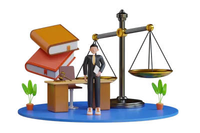 عکس دوربری تصویری سه بعدی از وکیل مرد به عنوان مشاور حقوقی و قضایی