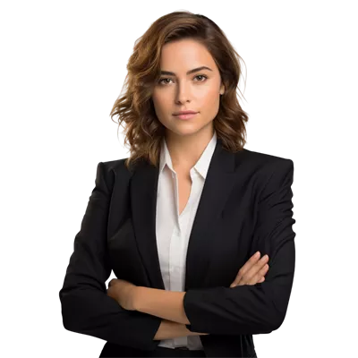 عکس دوربری زنی کارآفرین با لباس شیک و مدرن در پس زمینه شفاف