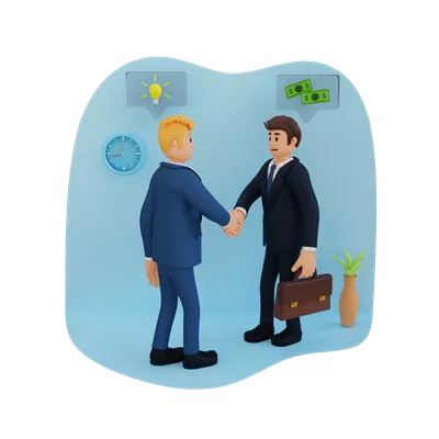 عکس دوربری تصویری از یک شخصیت سه بعدی مرد کسب و کار در حال دست دادن