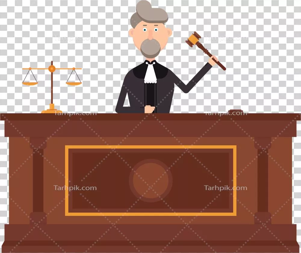 عکس دوربری قاضی در دادگاه با چکش در دست چپ، نماد عدالت و قضاوت