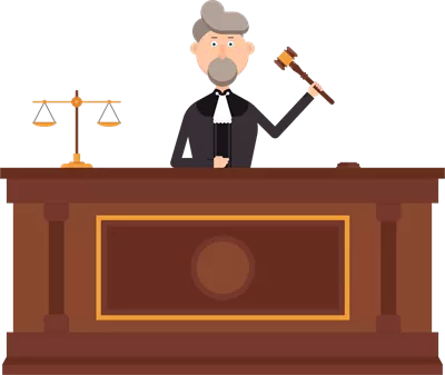 عکس دوربری قاضی در دادگاه با چکش در دست چپ، نماد عدالت و قضاوت