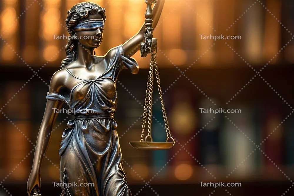 عکس مفاهیم حقوق بشر و عدالت با ترازوی وکیل در دنیای هوش مصنوعی