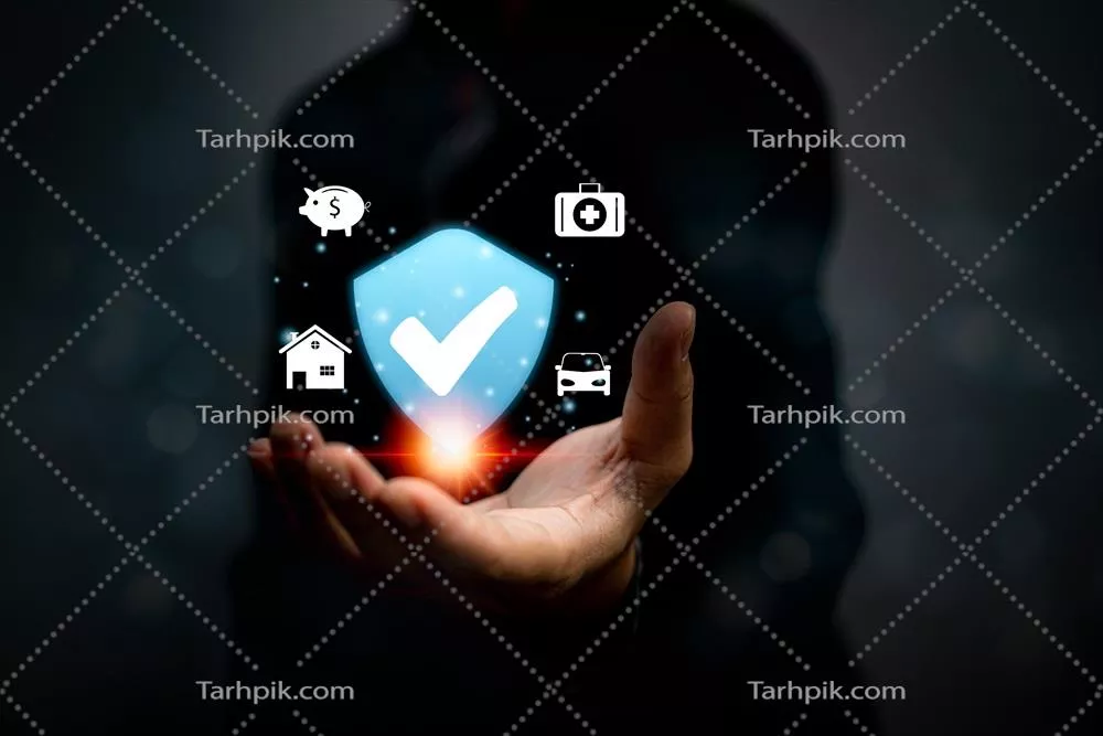 عکس تصویری از نمادهای مختلف بیمه و سرمایه گذاری برای مدیریت ریسک