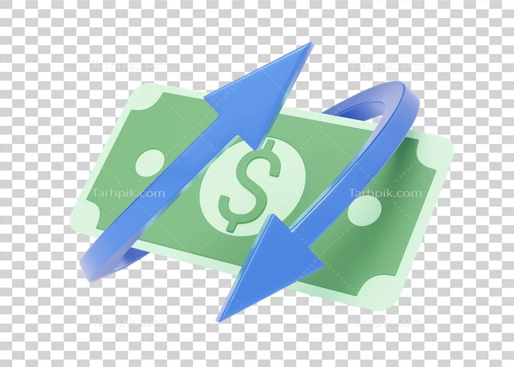 عکس دوربری آیکون سه بعدی انتقال پول و خدمات بانکی آنلاین با طراحی مدرن