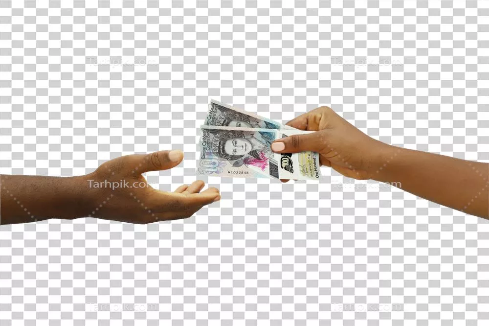 عکس دوربری تصویری از انتقال اسکناس های دلار کارائیب شرقی به دست دیگر