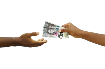 عکس دوربری تصویری از انتقال اسکناس های دلار کارائیب شرقی به دست دیگر