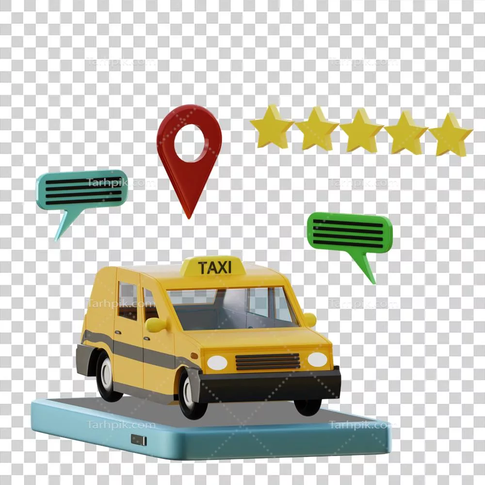 عکس دوربری مدل سه بعدی تاکسی: ایده آل برای طراحی اپلیکیشن و پروژه های گرافیکی