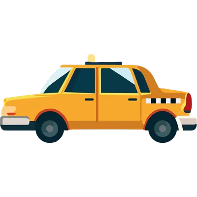 عکس دوربری تصویری از یک تاکسی در طراحی مسطح با جزئیات جذاب و رنگارنگ