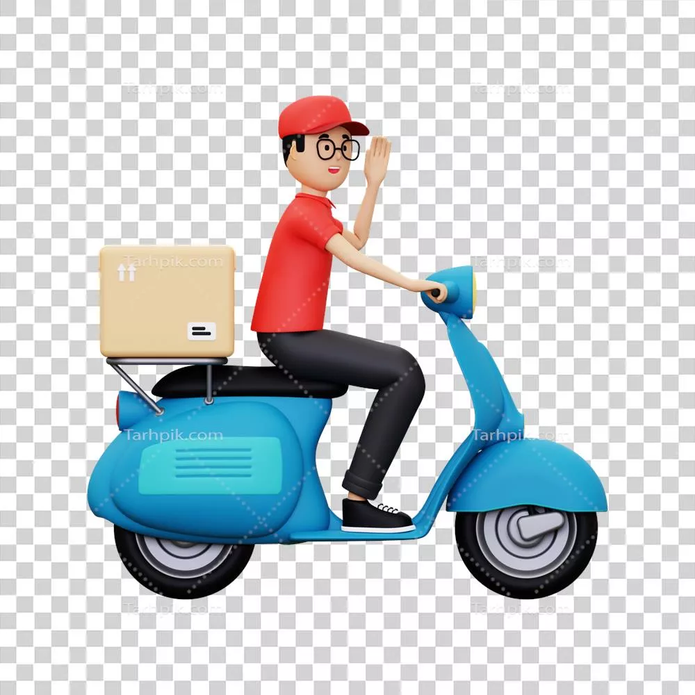 عکس دوربری شخصی در حال حرکت با اسکوتر و دست تکان دادن به سمت دوربین