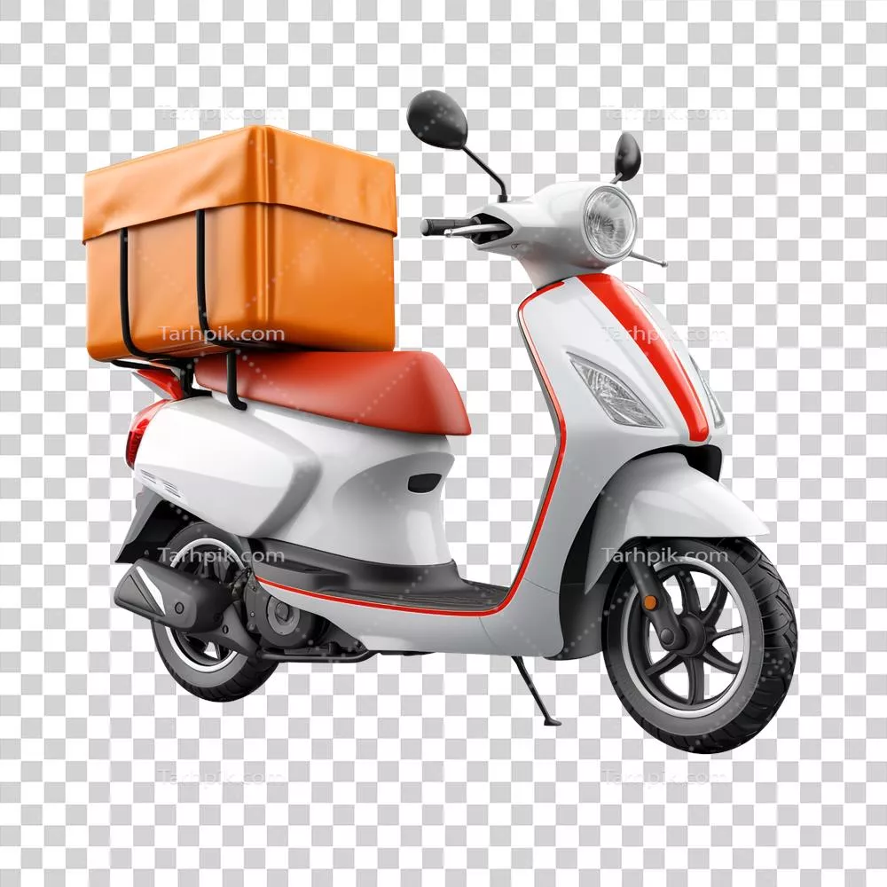 عکس دوربری اسکوتر تحویل غذا با جعبه عایق بندی شده برای حمل و نقل آسان