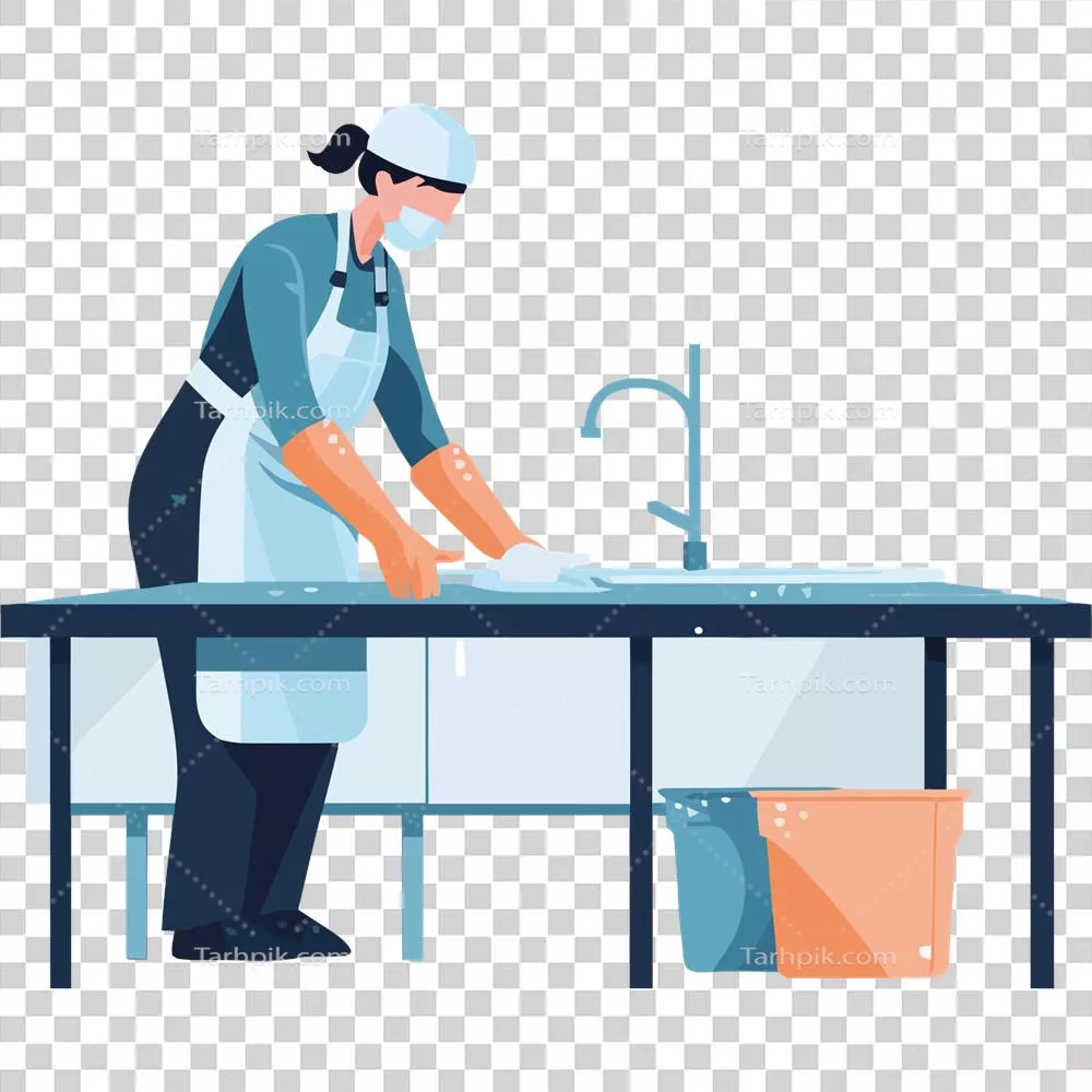 عکس دوربری زنی در پیشبند در حال شستن ظروف در آشپزخانه