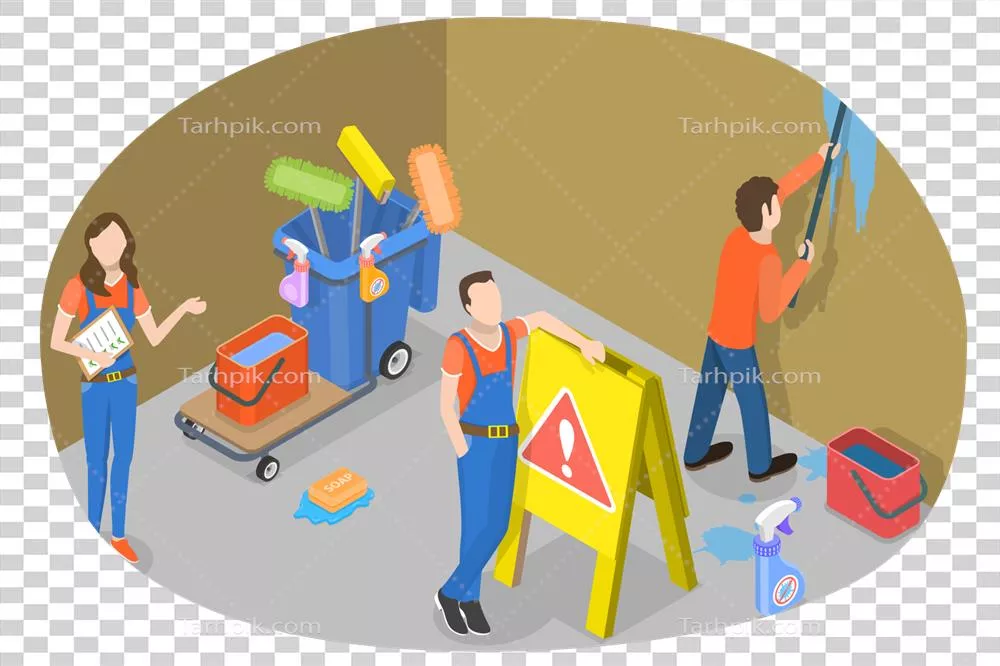 عکس دوربری تصویری مفهومی و سه بعدی از خدمات نظافتی با طراحی ایزومتریک