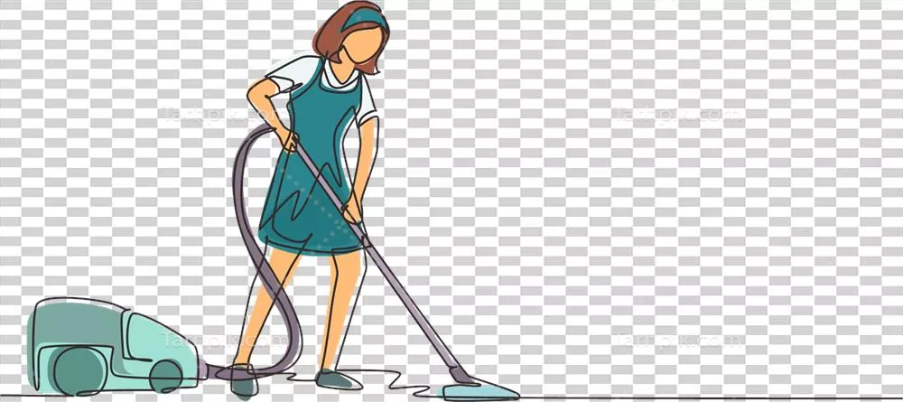 عکس دوربری طراحی خطی مداوم از زن با جاروبرقی های مختلف برای خدمات نظافتی