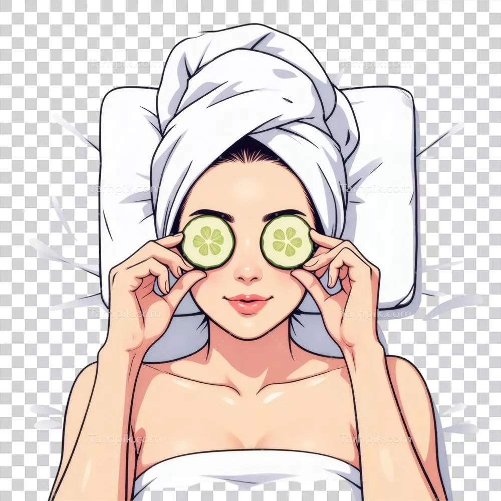عکس دوربری کاریکاتور زن با حوله بر سر در پس زمینه سفید