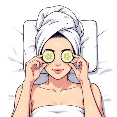عکس دوربری کاریکاتور زن با حوله بر سر در پس زمینه سفید