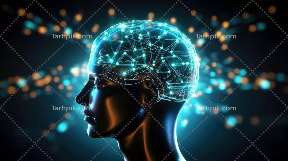 عکس تصویری انتزاعی از سر انسان و آگاهی با ساختارهای فیزیکی و شیمیایی