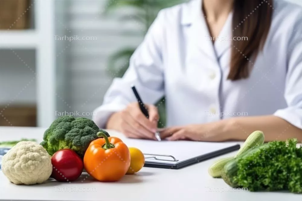 عکس تغذیه سالم و مشاوره غذایی: متخصص تغذیه زن در محیط کار