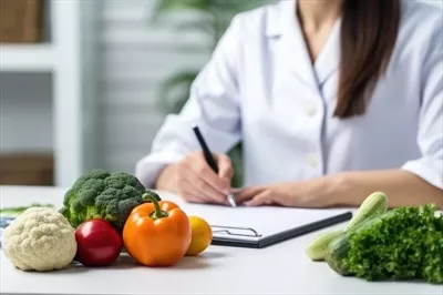 عکس تغذیه سالم و مشاوره غذایی: متخصص تغذیه زن در محیط کار