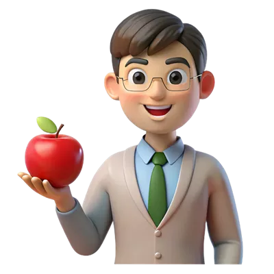 عکس دوربری معلم هنرمند با سیب در دست، نماد زیبایی و خلاقیت در آموزش